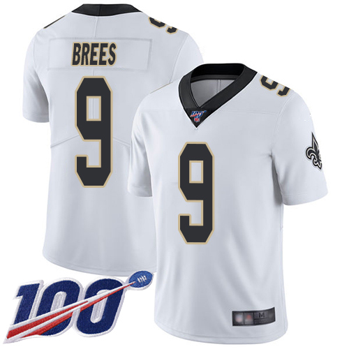 Men New Orleans Saints Limited White Drew Brees Road Jersey NFL Football #9 100th Season Vapor Untouchable Jersey